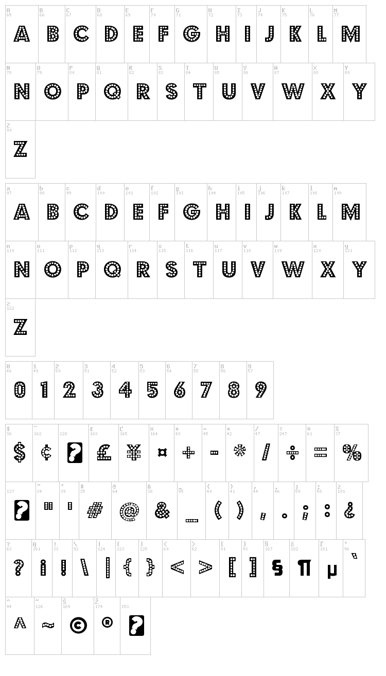 Budmo Jiggler + Jigglish font map